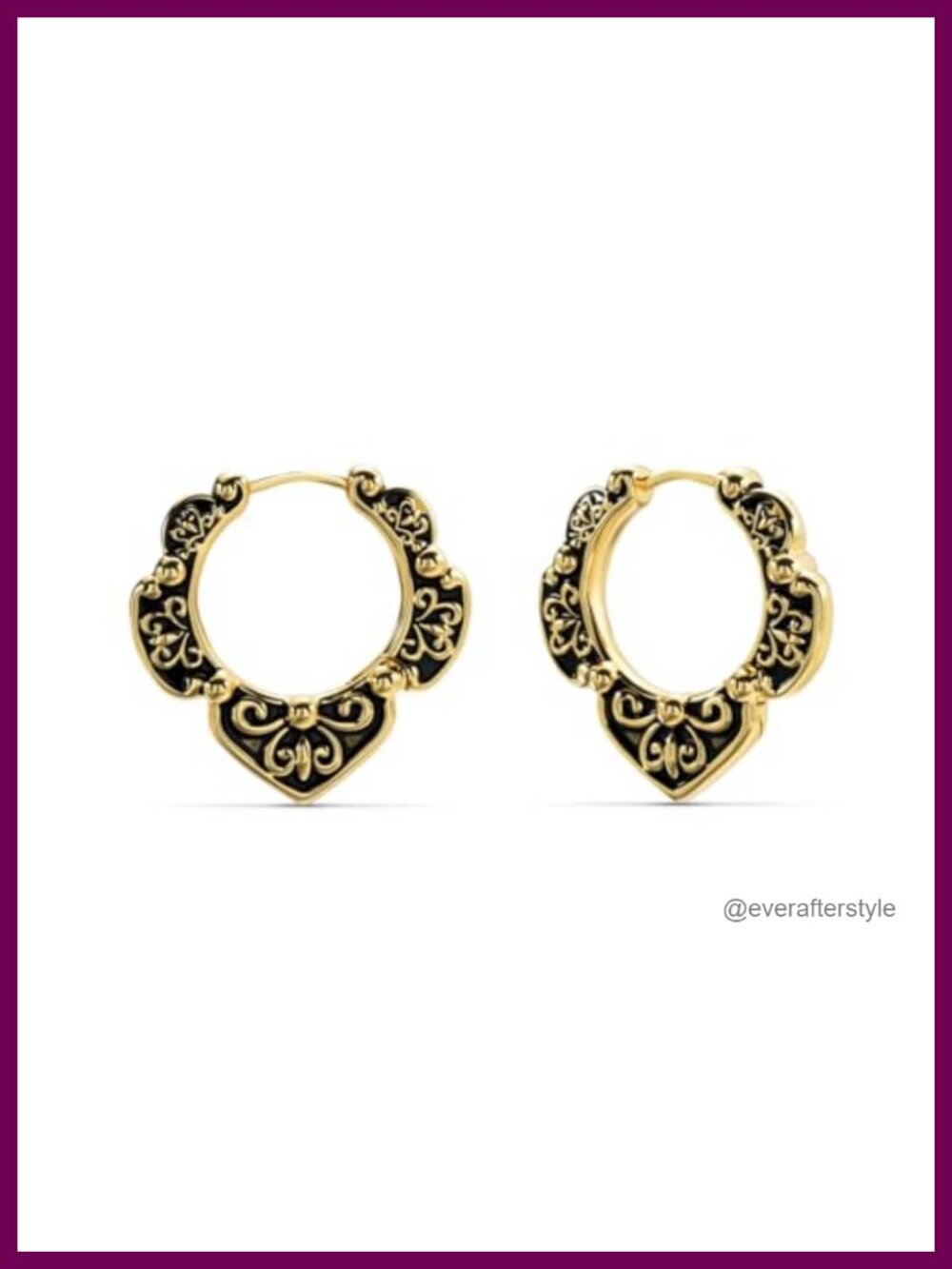 Gothic Heart Hoop Earrings 18G Floral Carved Vintage Victorian